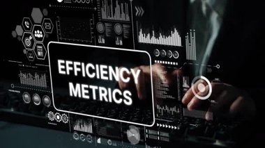 Business Professional Analyzing Efficiency Metrics with Data Visualization Tools on a Digital Interface. Asymptotic smart data analytic.