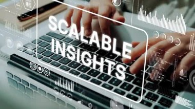 Modern Laptop Keyboard with Data Analytics Overlay Displaying Scalable Insights for Business Growth and Strategy Development. Asymptotic smart data analytic.