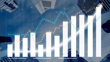 A compelling visual of a financial growth graph overlaying a modern cityscape, illustrating trends in data and success in the urban business environment. Copula