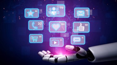 AI analyzing social media interaction, processing user responses, and generating insights from digital communication patterns across connected platforms. Marrow