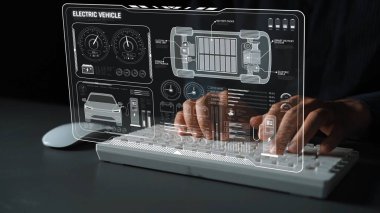 Smart interface showing electric vehicle performance, battery system, power control, charging status, and integration with renewable and grid-based energy sources Marrow