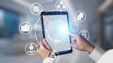 Digital wallet icons show mobile payment, digital wallet transfer, and online banking. Digital wallet supports secure payment, cashless transactions, and financial integration. Gist