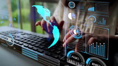 Dünya çapında dijital iletişimi, veri alışverişini ve internet bağlantısını gösteren yüksek teknolojili küresel ağ bağlantı arayüzü. Küresel bağlantı, veri etkileşimi ve dünya çapında iletişim. Thunk