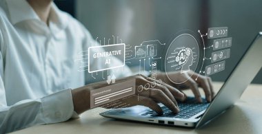 Yapay zeka mühendisliği, büyük veri ve yapay zeka makinesi kavramında yapay zeka beyin işlemcisiyle iş desteği için üretken yapay zeka kullanmayı öğrenen insan etkileşimi. Faas