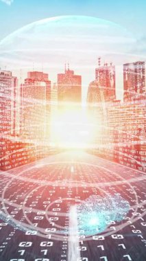 Çevrimiçi trafik kontrol sistemi olan sessiz ve fütürist bir şehirde akıllı ulaşım. Yeni bilgi çağındaki küresel eğilimleri değiştiren akıllı dijital dönüşüm ve teknoloji bozulması kavramı .