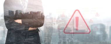 Siber güvenlik uyarısı, kırmızı siber alarm, veri sızıntısı, ağ tehdidi ve siber güvenlik sistemi savunmasızlığı için güvenlik riski, ihtiyat, dijital koruma kefil