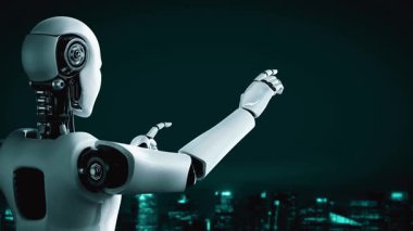 Internet connection controlled by AI robot huminoid and machine learning process to analyze data connectivity and cyber security . 3D rendering .