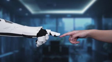 This video illustrates the synergy between artificial intelligence and human interaction in a modern office, highlighting digital connections and innovative technological advancements. Auvana