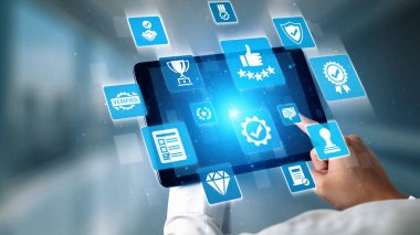 Quality approval and certification icons showing verified badge, standard check, award, trophy, inspection, rating, quality management, guarantee, trust, and compliance. Gist