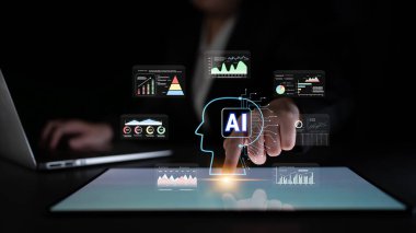 AI powered business intelligence for advanced data analysis. A concept of a smart system using AI to interpret and visualize company metrics. Motif