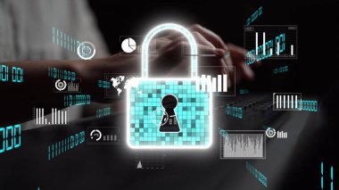 An abstract representation of digital security featuring a lock symbol, data visuals, and technology elements, emphasizing the importance of cyber protection in today world. Xenic