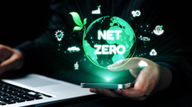 This image showcases the intersection of technology and environmental responsibility, focusing on achieving net zero carbon emissions through innovative solutions. Qubit