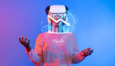 A businesswoman uses virtual technology to analyze cost reduction strategies in a corporate setting, highlighting the importance of budget management and economic growth. XDMCP