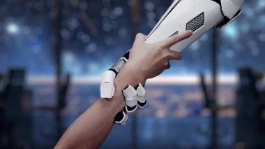 This video captures the moment of connection between a human hand and a robotic arm, symbolizing the future of human-robot interaction and technological collaboration. Auvana
