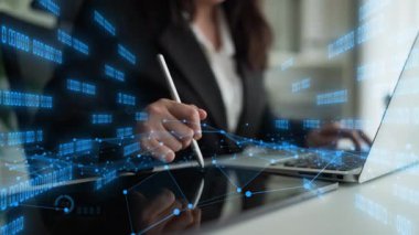 A visually engaging representation of data analysis, showcasing graphs and charts in a professional setting, emphasizing technology role in modern business decision-making. Xenic