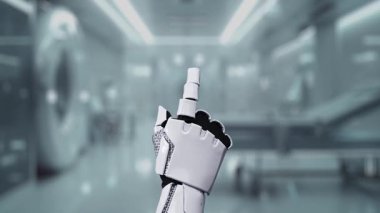 İnsan anatomisine tıklayarak tıbbi verilere ya da teşhislere ulaşın. Semptomu analiz ederken X ışını hologramında robot el kontrolü. Sağlıklı..