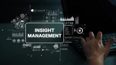 Concept of Insight Management with Data Analytics, Charts, and Graphics on Dark Background for Business Strategy and Decision Making. Asymptotic smart data analytic.