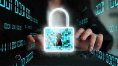 A conceptual image showcasing a digital padlock superimposed on data visualizations, highlighting the importance of cyber security and data protection in modern technology. Xenic