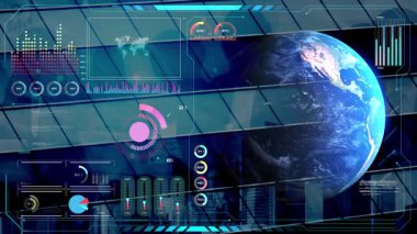 Dünya çapında dijital iletişimi, veri alışverişini ve internet bağlantısını gösteren yüksek teknolojili küresel ağ bağlantı arayüzü. Küresel bağlantı, veri etkileşimi ve dünya çapında iletişim. Thunk