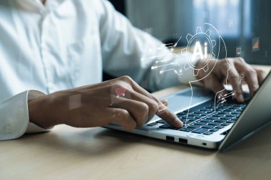 Yapay zeka mühendisliği, büyük veri ve yapay zeka makinesi kavramında yapay zeka beyin işlemcisiyle iş desteği için üretken yapay zeka kullanmayı öğrenen insan etkileşimi. Faas