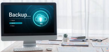 Yedek Depolama Verisi İnternet Teknolojisi İş Konsepti. Veritabanı depolama teknolojisi dosya aktarım paylaşımı, siber, büyük veri bilgileri, internet bankacılığı uygulaması yükleme canlısı