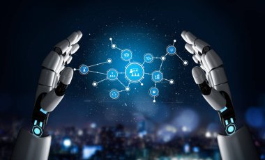 A captivating scene featuring robotic hands interacting with digital connections, set against a futuristic city background, showcasing technology and innovation. Tessel