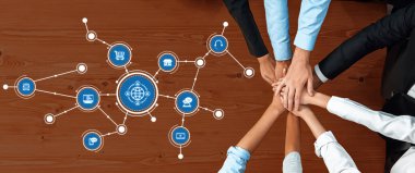 A captivating image showcasing hands united in collaboration, symbolizing innovative technological connections that drive business success and foster effective communication. Amity