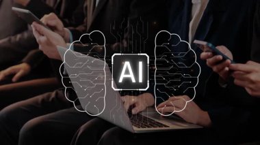 This image represents the concept of artificial intelligence with hands interacting with devices, showcasing technology and innovation in a modern workshop setting. Raster